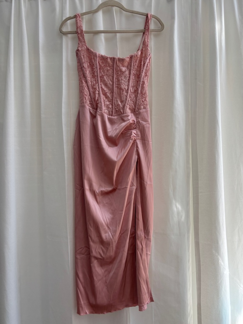 Oh Polly Dusty Pink Lace Bodice Midi Dress